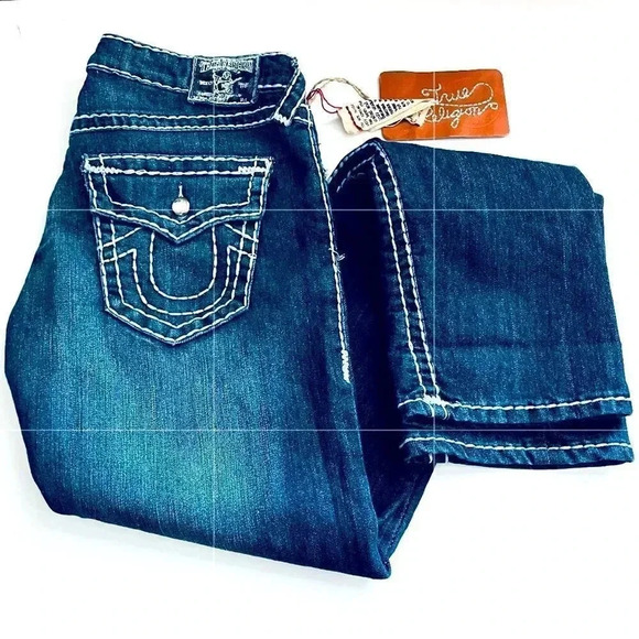 NWT $319 True Religion Billy Super T Dark Pipeline Jeweled Jean - Picture 1 of 8